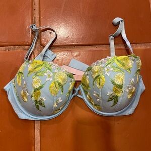 Victoria's Secret  Light Blue Bra with Embroidered Lemons Accents